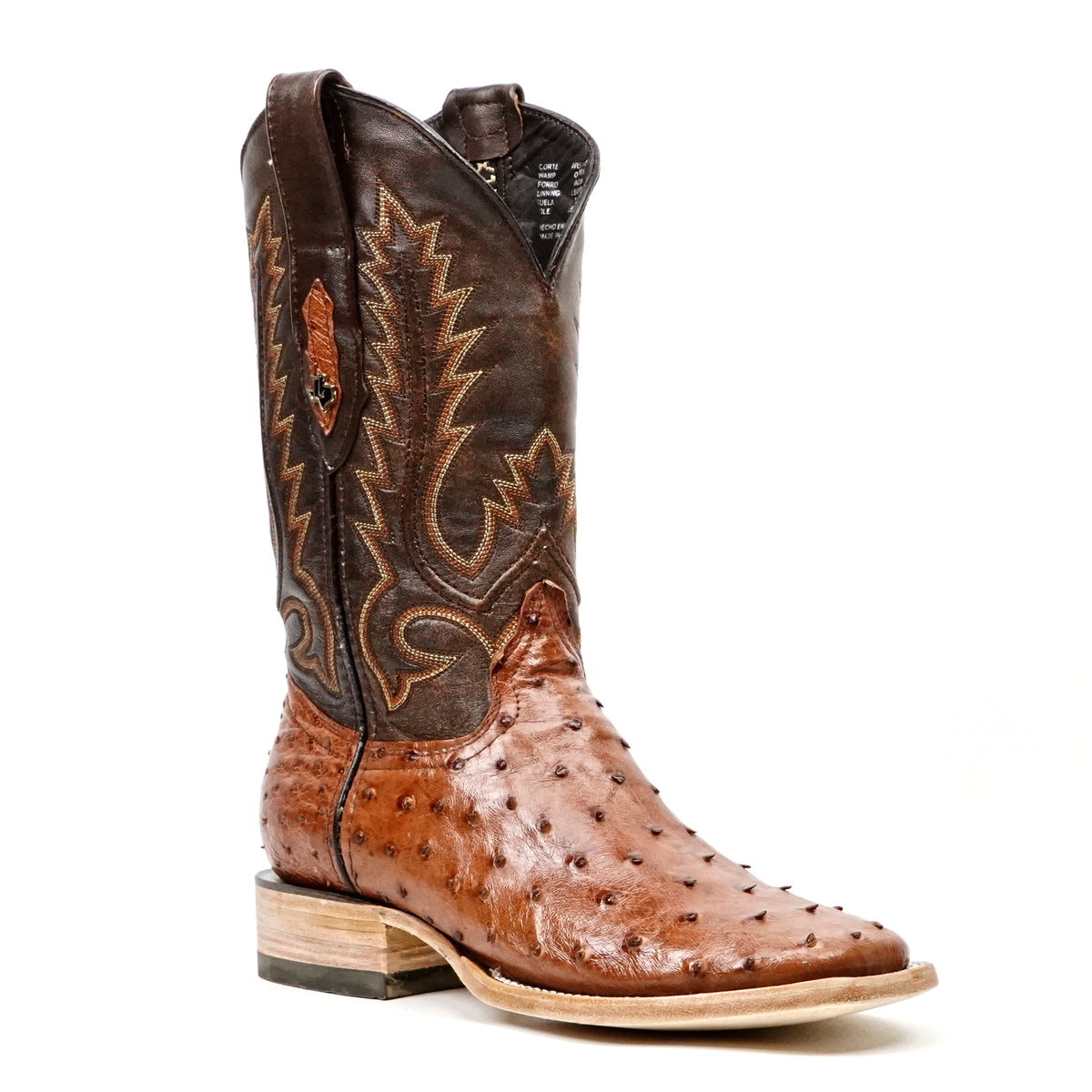 Austin Ostrich Boots - Brandy - Square Toe (AV20)