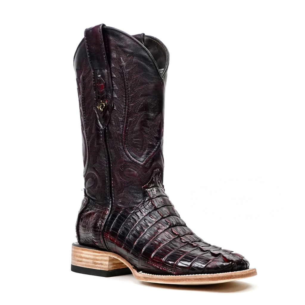 Botas Rhodes de cola de cocodrilo del Nilo - Cereza negra - Punta cuadrada (LM10)