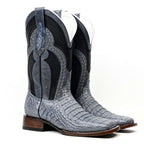 Ranger Caiman Horn Back Boots - Denim Blue - Square Toe