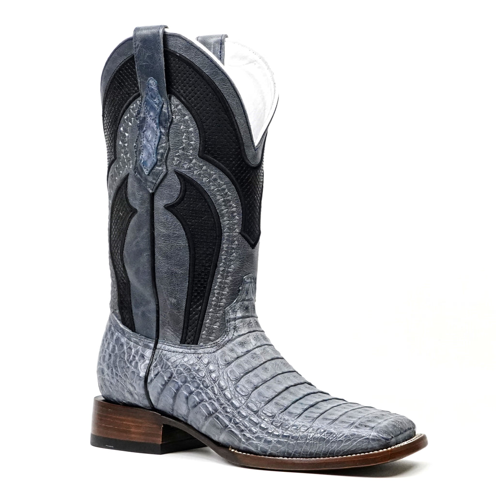 Ranger Caiman Horn Back Boots - Denim Blue - Square Toe