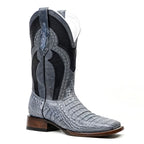 Ranger Caiman Horn Back Boots - Denim Blue - Square Toe