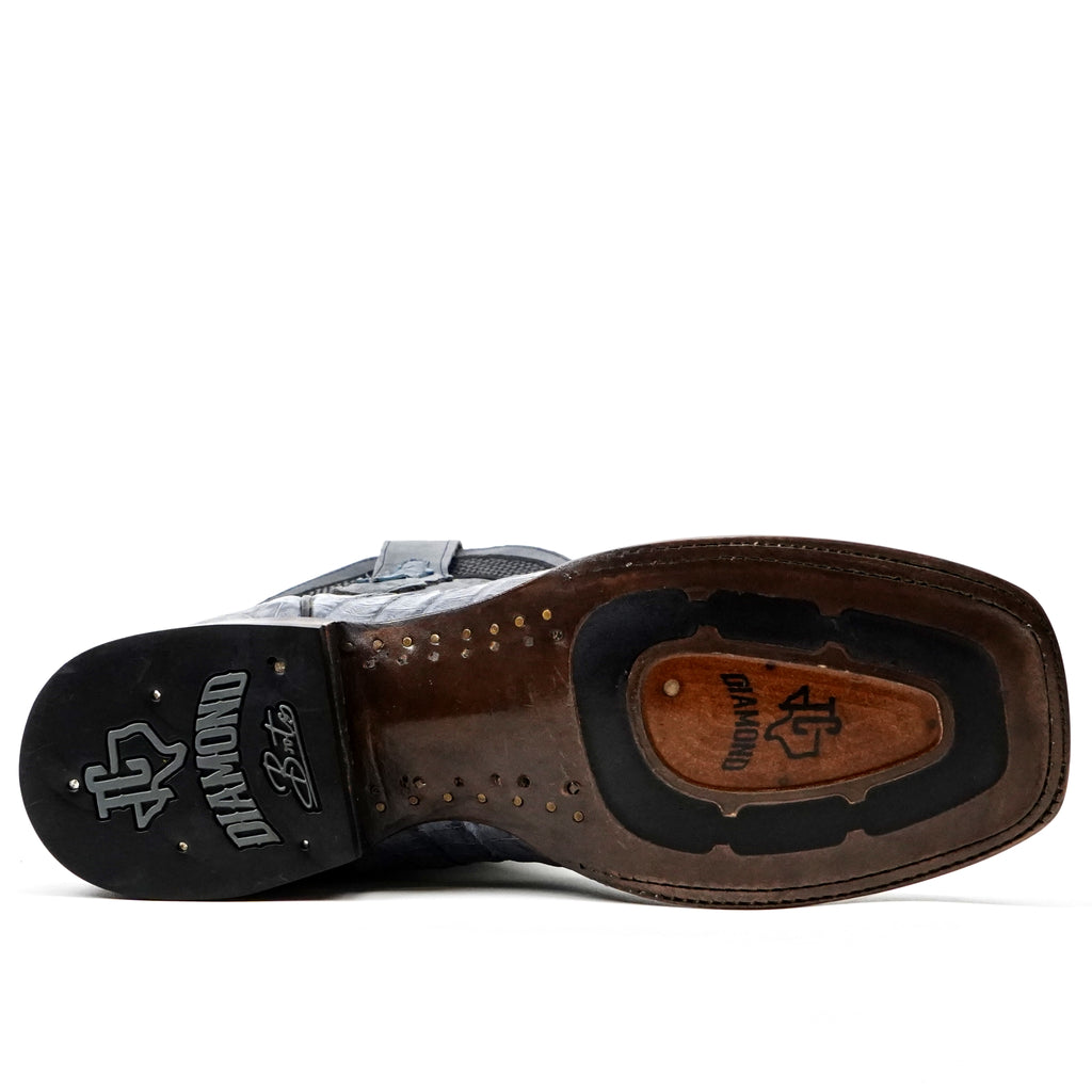 Ranger Caiman Horn Back Boots - Denim Blue - Square Toe