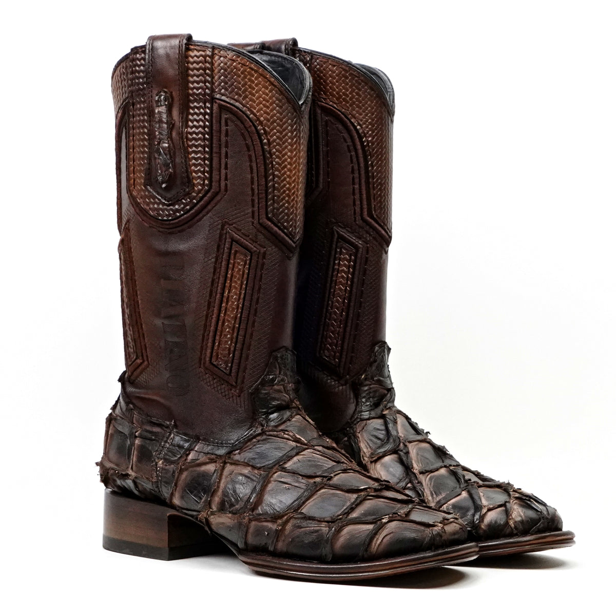 Connor Platinum Pirarucu Fish Boots - Tobacco - Square Toe