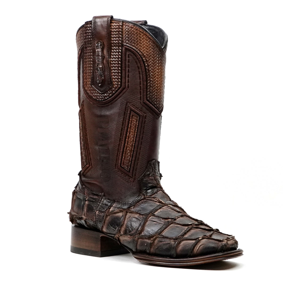 Connor Platinum Pirarucu Fish Boots - Tobacco - Square Toe