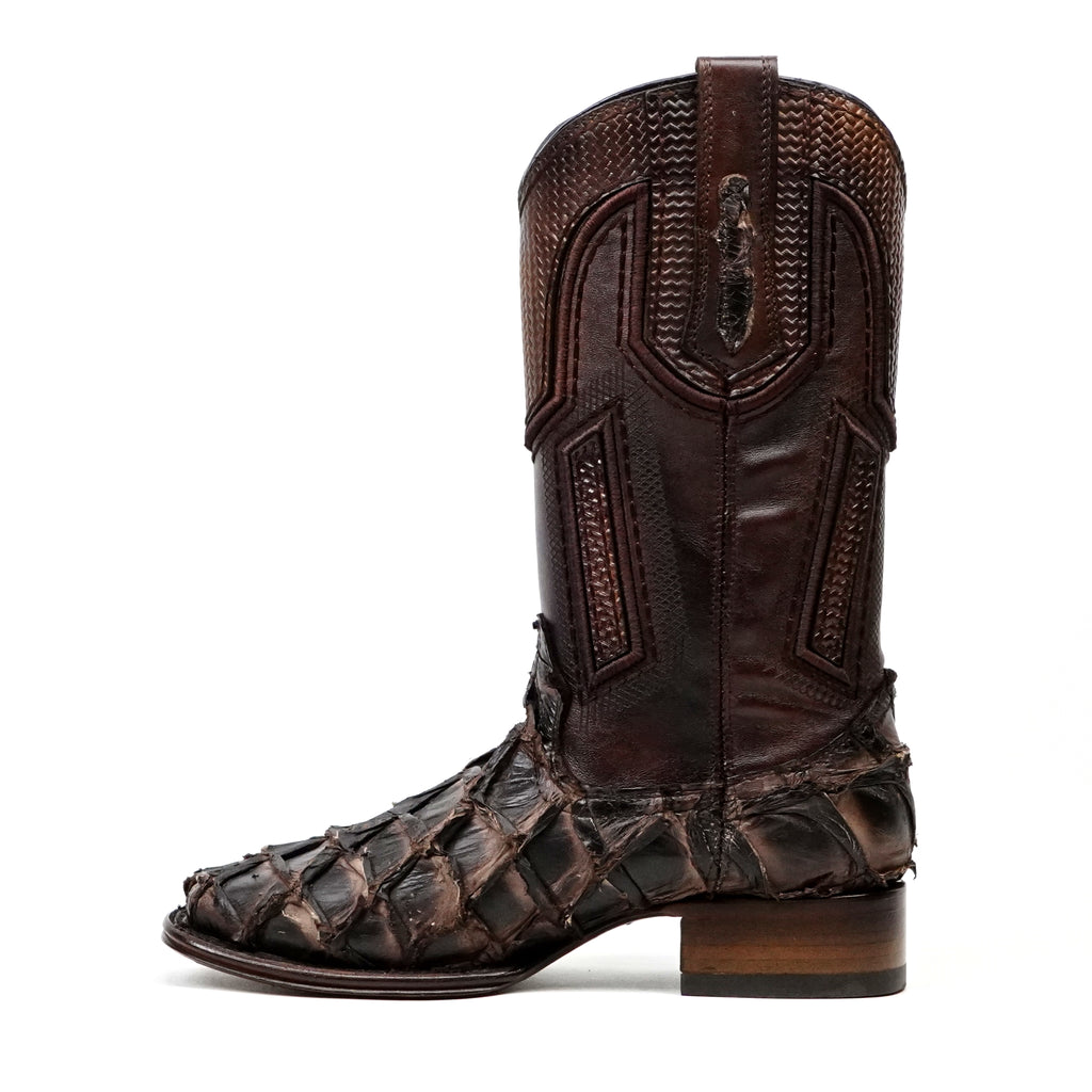 Connor Platinum Pirarucu Fish Boots - Tobacco - Square Toe