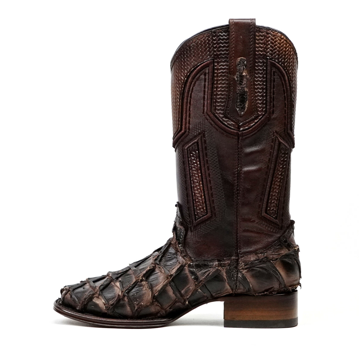 Connor Platinum Pirarucu Fish Boots - Tobacco - Square Toe