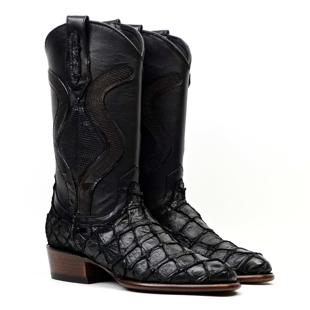 Platinum Connor Pirarucu Fish Boots - Black - Roper Toe