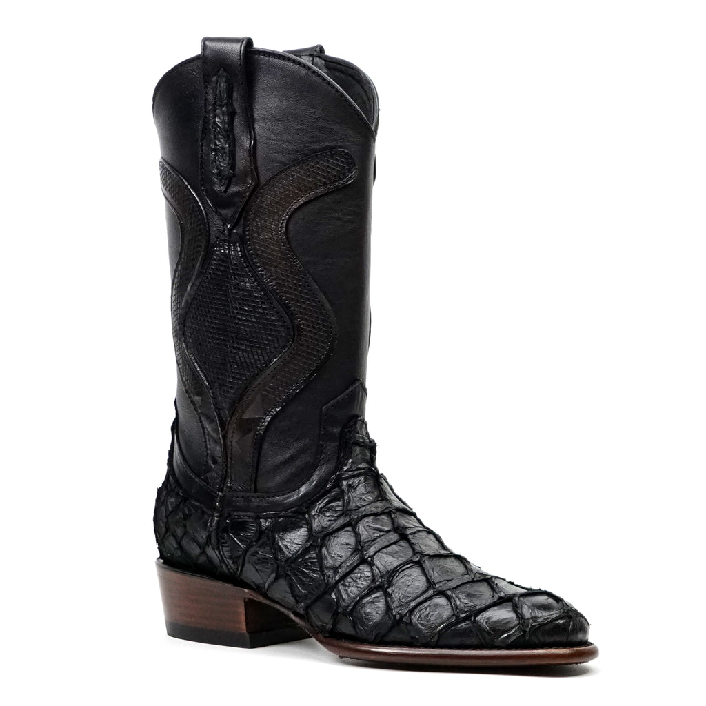 Platinum Connor Pirarucu Fish Boots - Black - Roper Toe