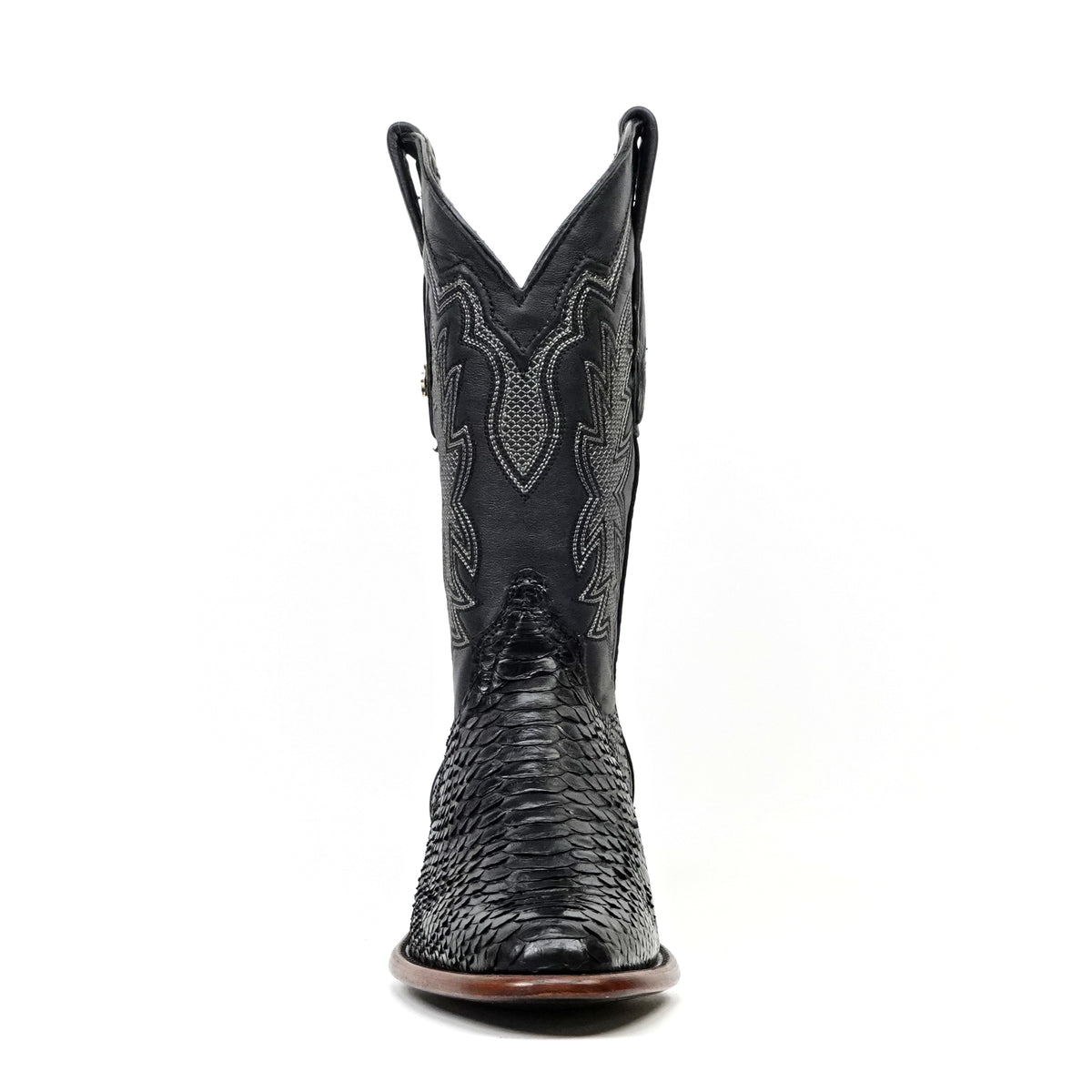 Tanner Python Boots - Glossy Black - Roper Toe (PN240)
