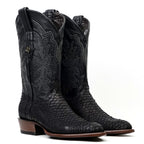 Tanner Python Boots - Matte Black - Roper Toe (PN240)