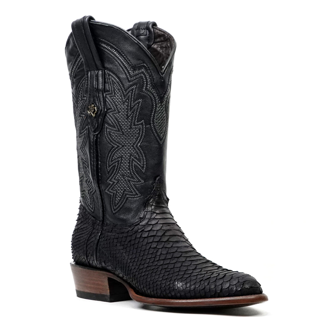 Tanner Python Boots - Matte Black - Roper Toe (PN240)