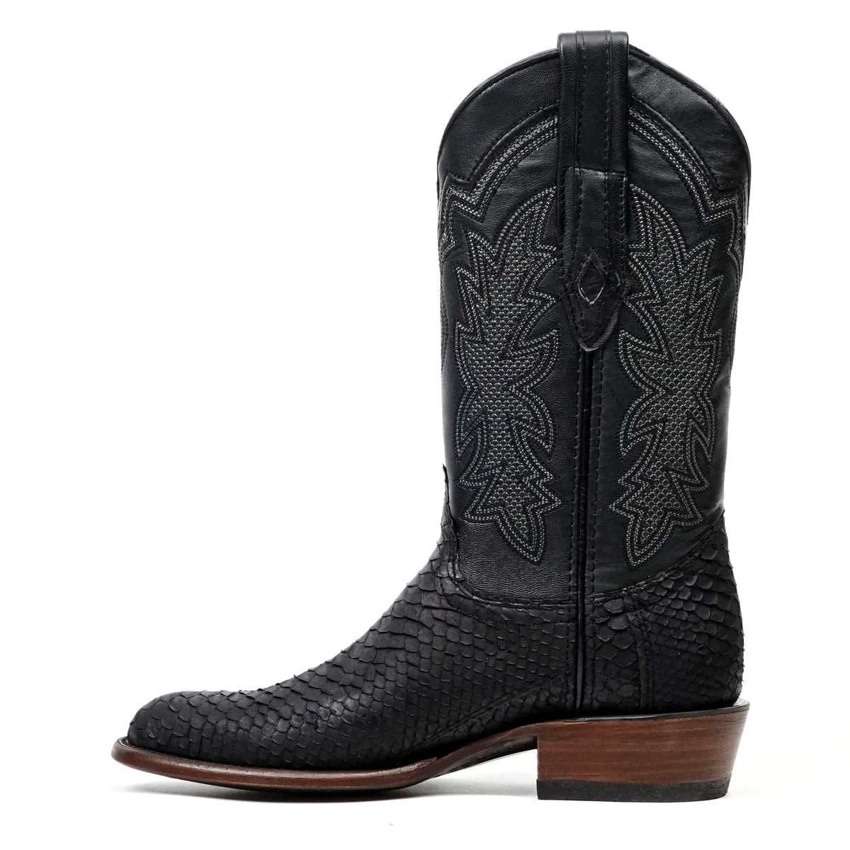 Tanner Python Boots - Matte Black - Roper Toe (PN240)