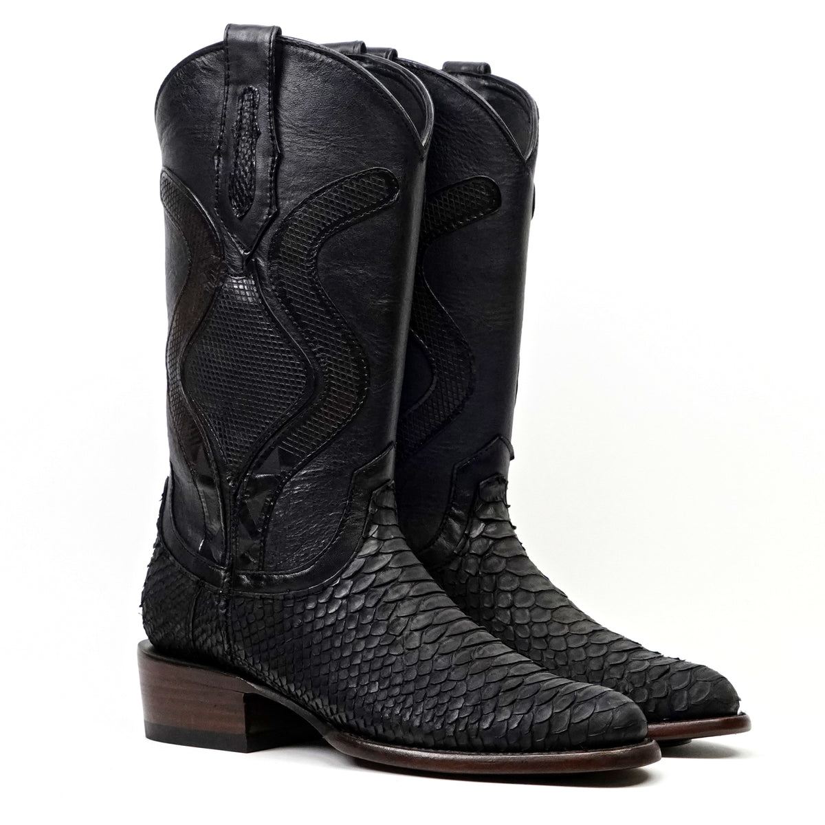 Tanner Platinum Python Boots - Matte Black - Roper Toe