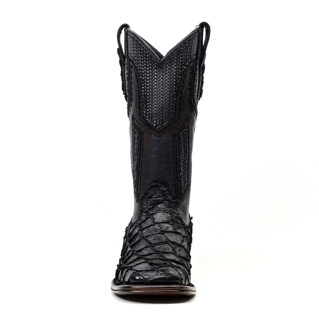 Connor Platinum Pirarucu Fish Boots - Black - Square Toe