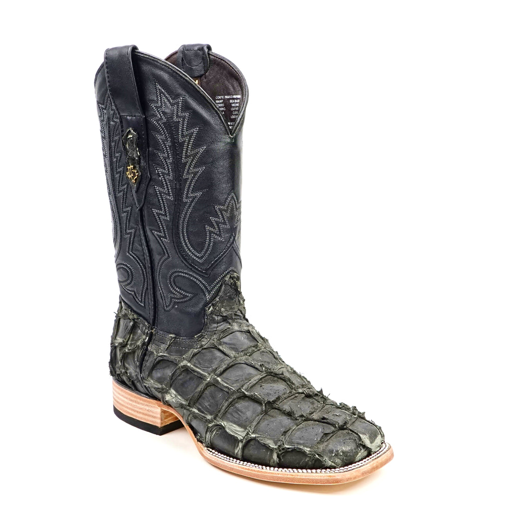 Botas Connor de Piel de Pirarucú - Gris Oscuro - Punta Cuadrada (PZ60)