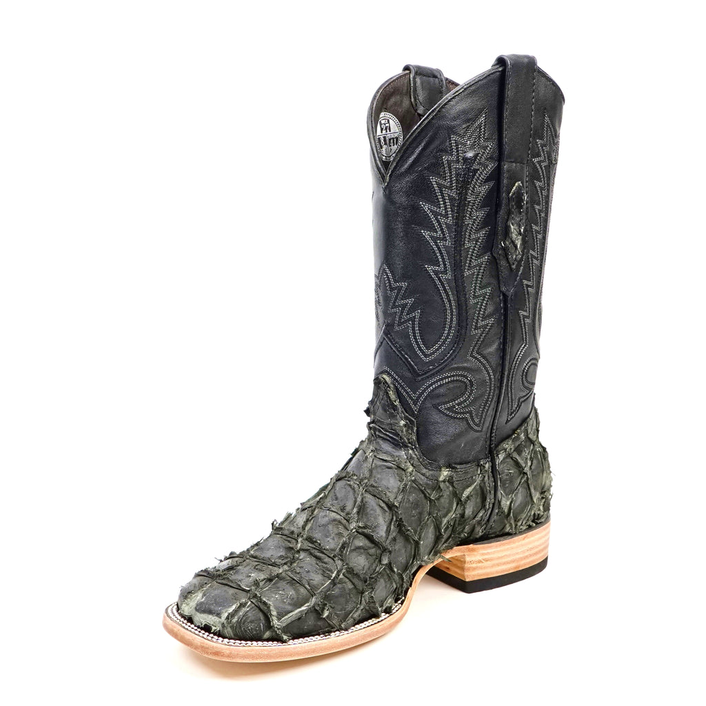 Botas Connor de Piel de Pirarucú - Gris Oscuro - Punta Cuadrada (PZ60)