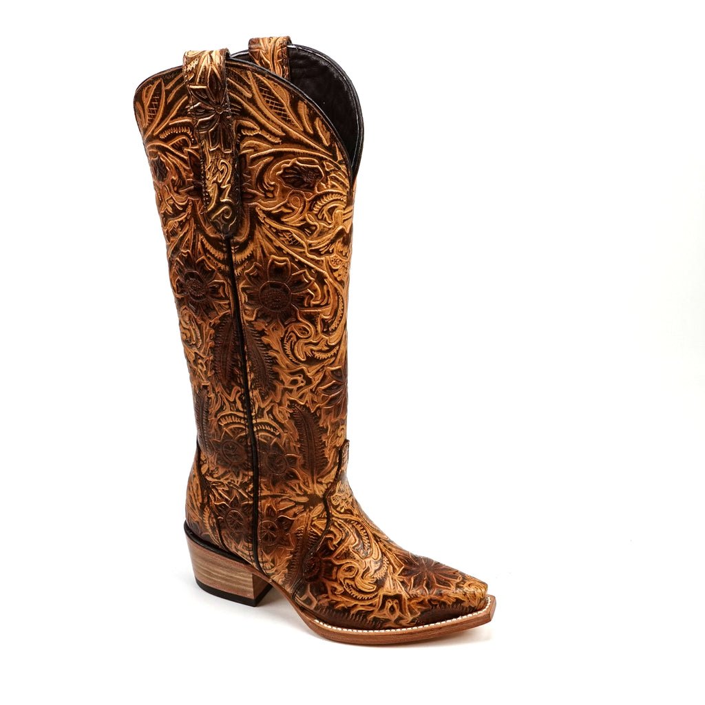 Chiseled Tan Cowgirl Boots - Tall Shaft - Snip Toe (E866)