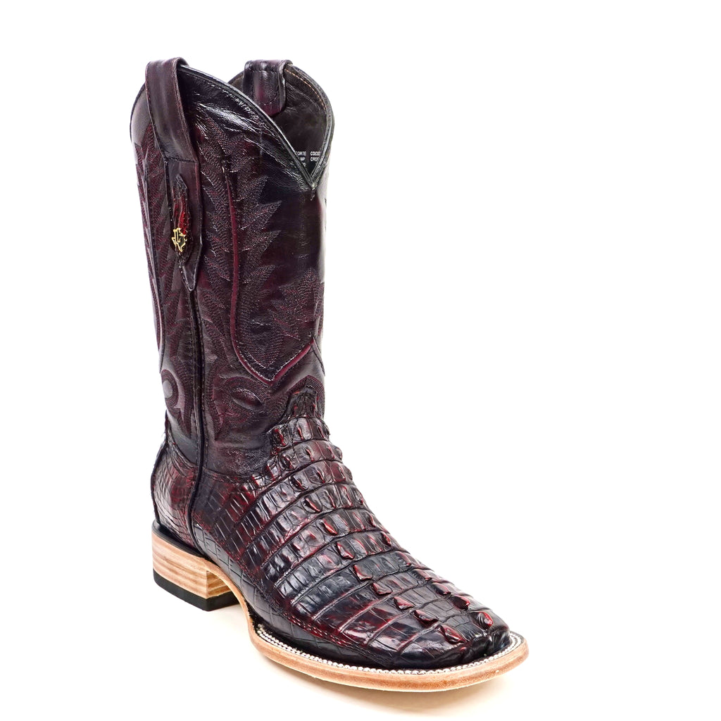 Botas Rhodes de cola de cocodrilo del Nilo - Cereza negra - Punta cuadrada (LM10)
