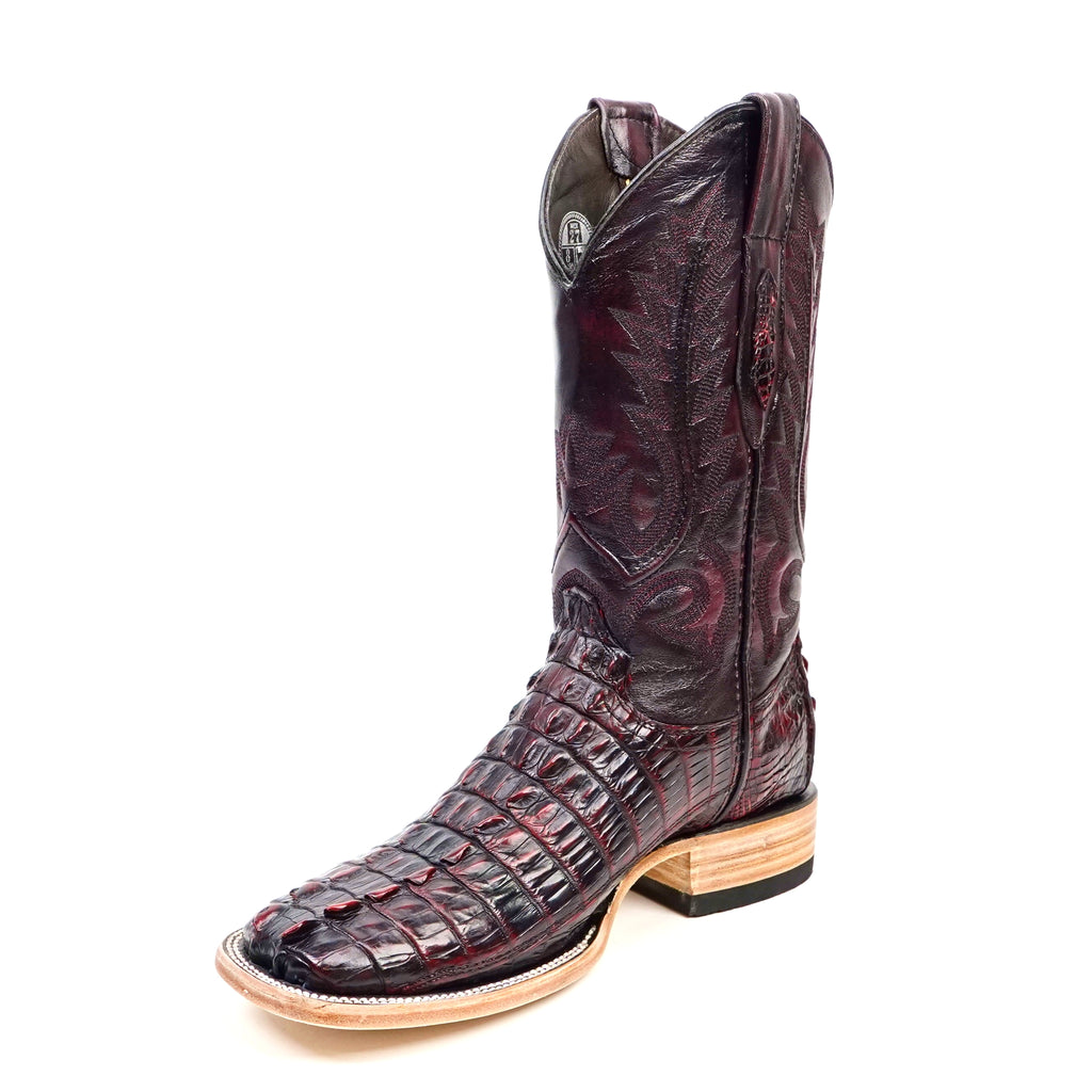Botas Rhodes de cola de cocodrilo del Nilo - Cereza negra - Punta cuadrada (LM10)