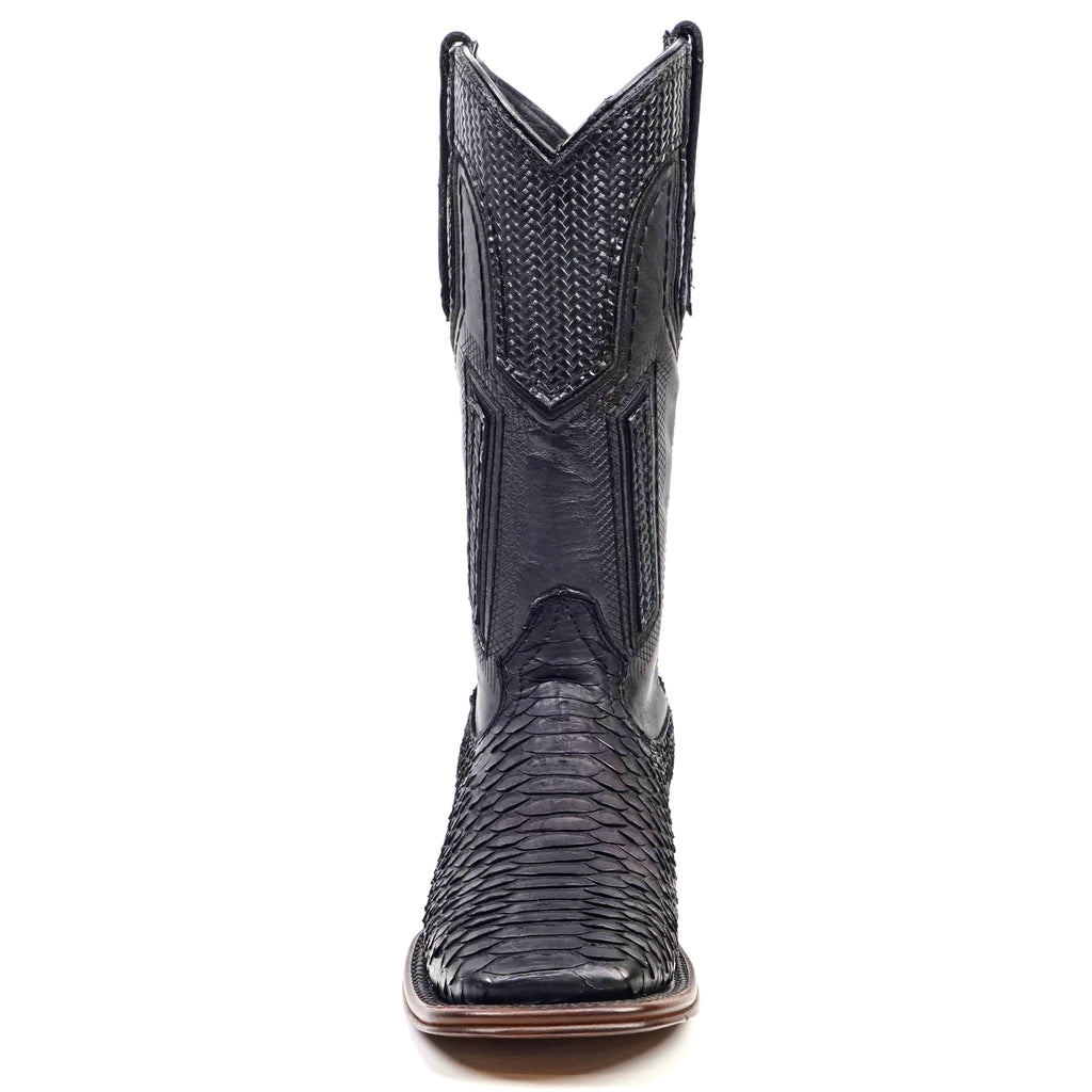 Tanner Platinum Python Boots - Matte Black - Square Toe