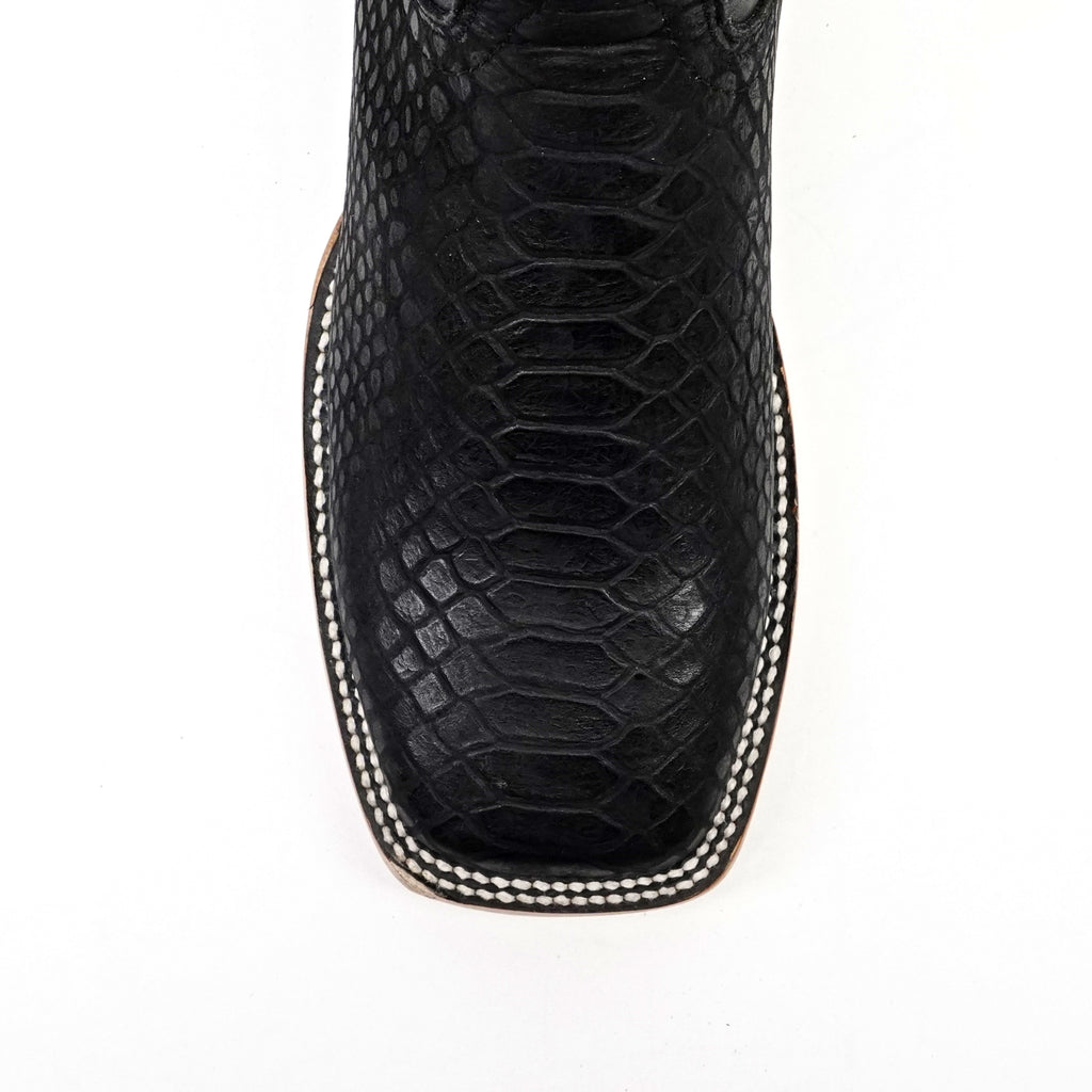 Botas Cowboy Python Negras - Piel Grabada - Punta Cuadrada (E425)