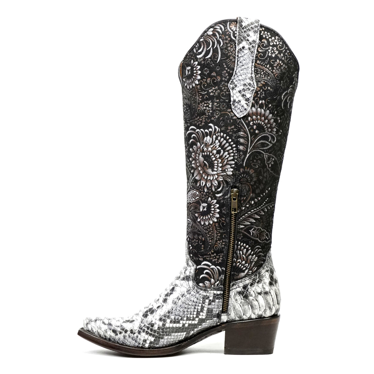 Marcie - Botas vaqueras Python Natural - Piel grabada - Caña alta - Punta fina (E867)