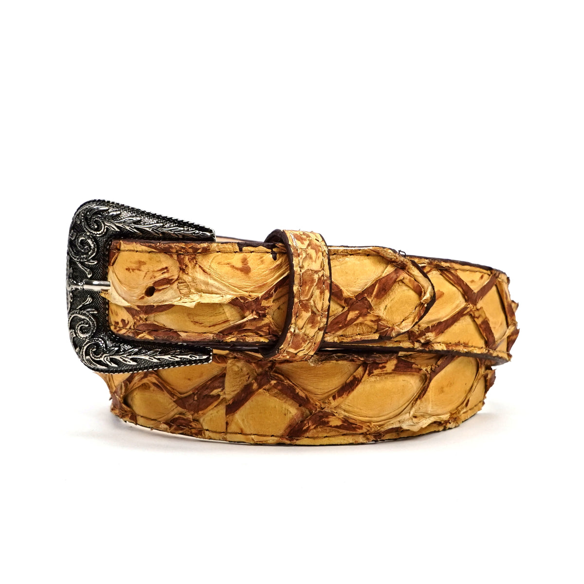 Exotic Full Quilt Pirarucu Belt - Yellow (C-028)