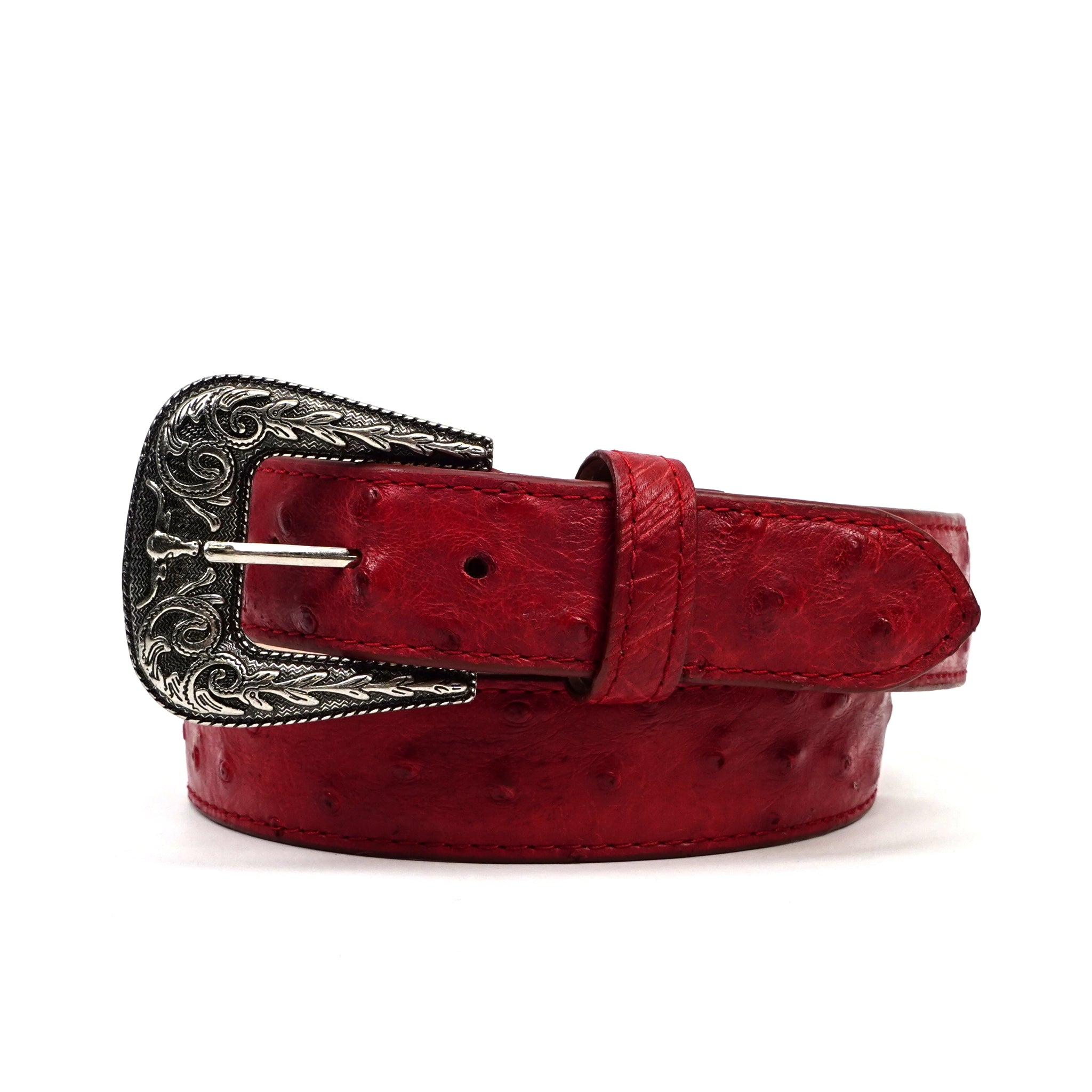 Cinturón de avestruz exótico Full Quilt - Rojo (C-028)