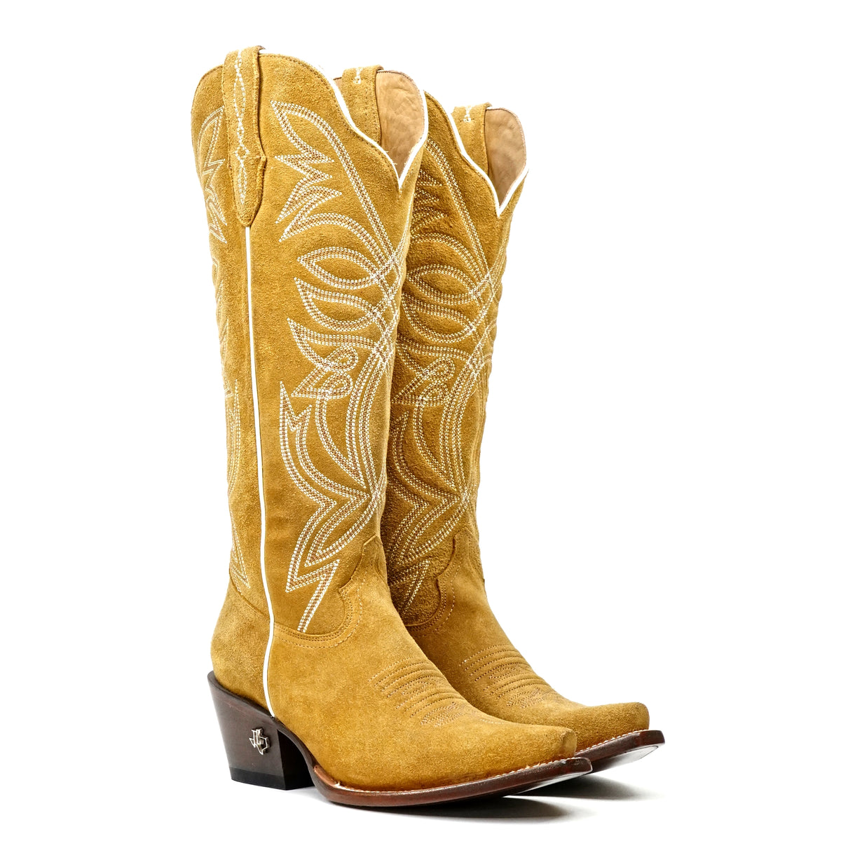Kellie - Botas cowboy de ante doradas - Caña alta - Punta fina (E8001)