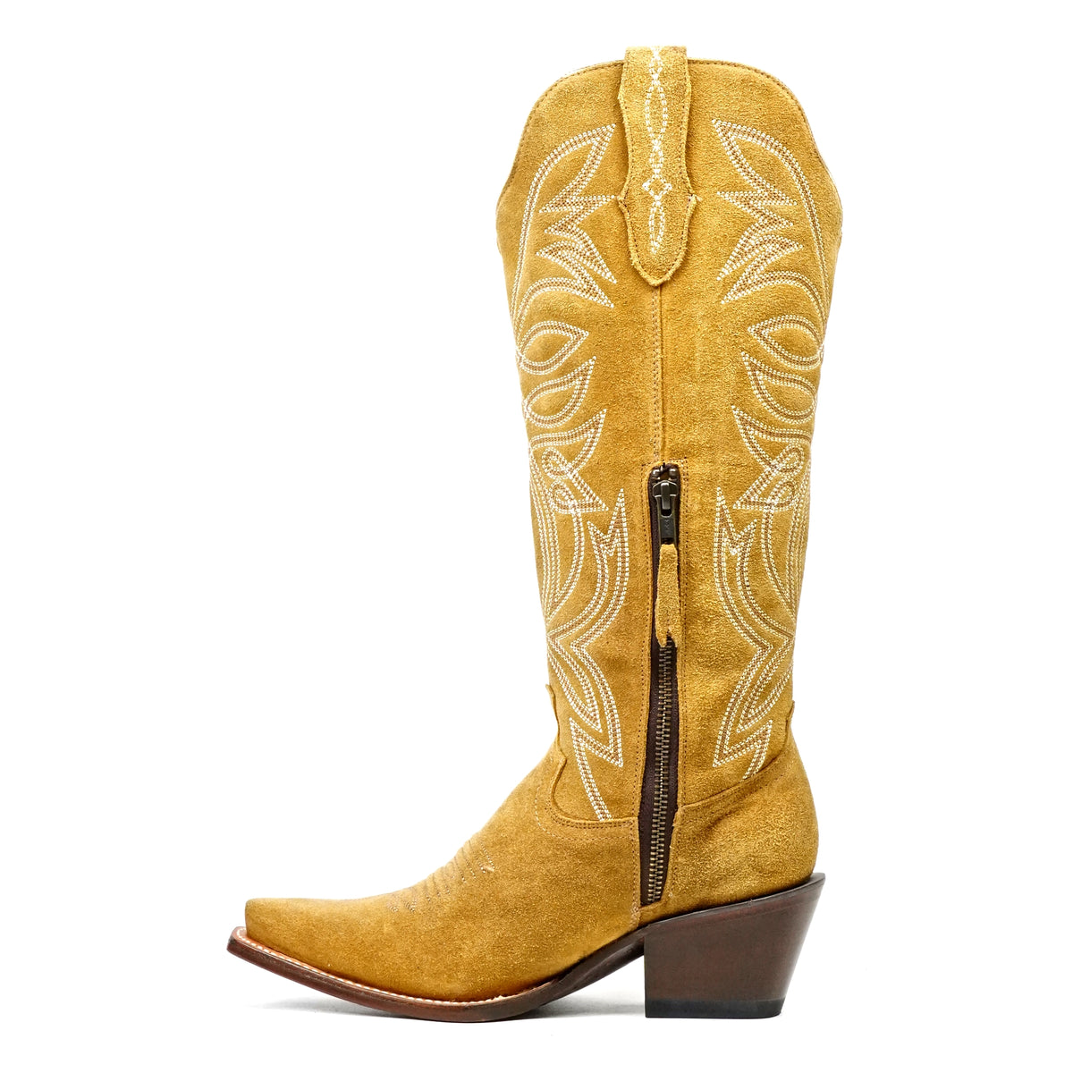 Kellie - Botas cowboy de ante doradas - Caña alta - Punta fina (E8001)