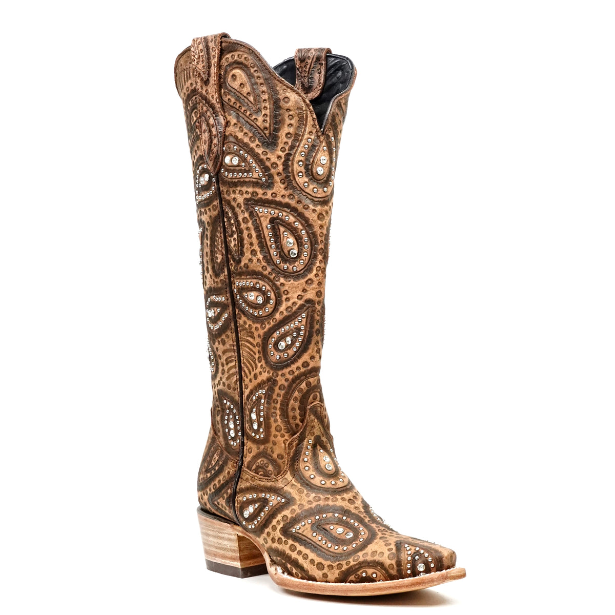 Botas de caña alta Mandala grabadas a mano – Punta estrecha (E866)