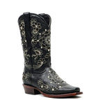 Liga - Botas Black Mayan Flower de caña corta - Punta cuadrada estrecha (E328)