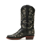 Liga - Botas Black Mayan Flower de caña corta - Punta cuadrada estrecha (E328)