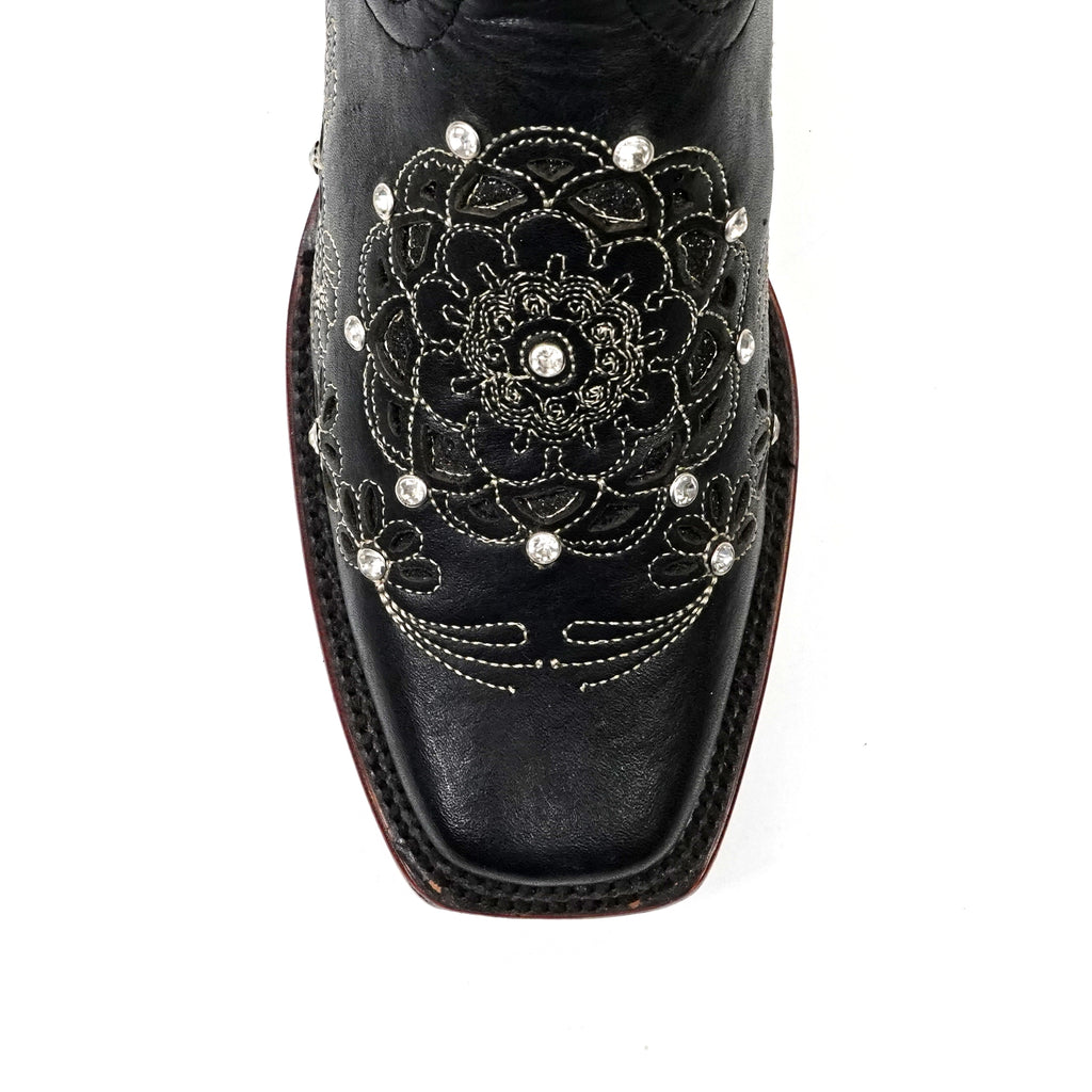 Liga - Botas Black Mayan Flower de caña corta - Punta cuadrada estrecha (E328)