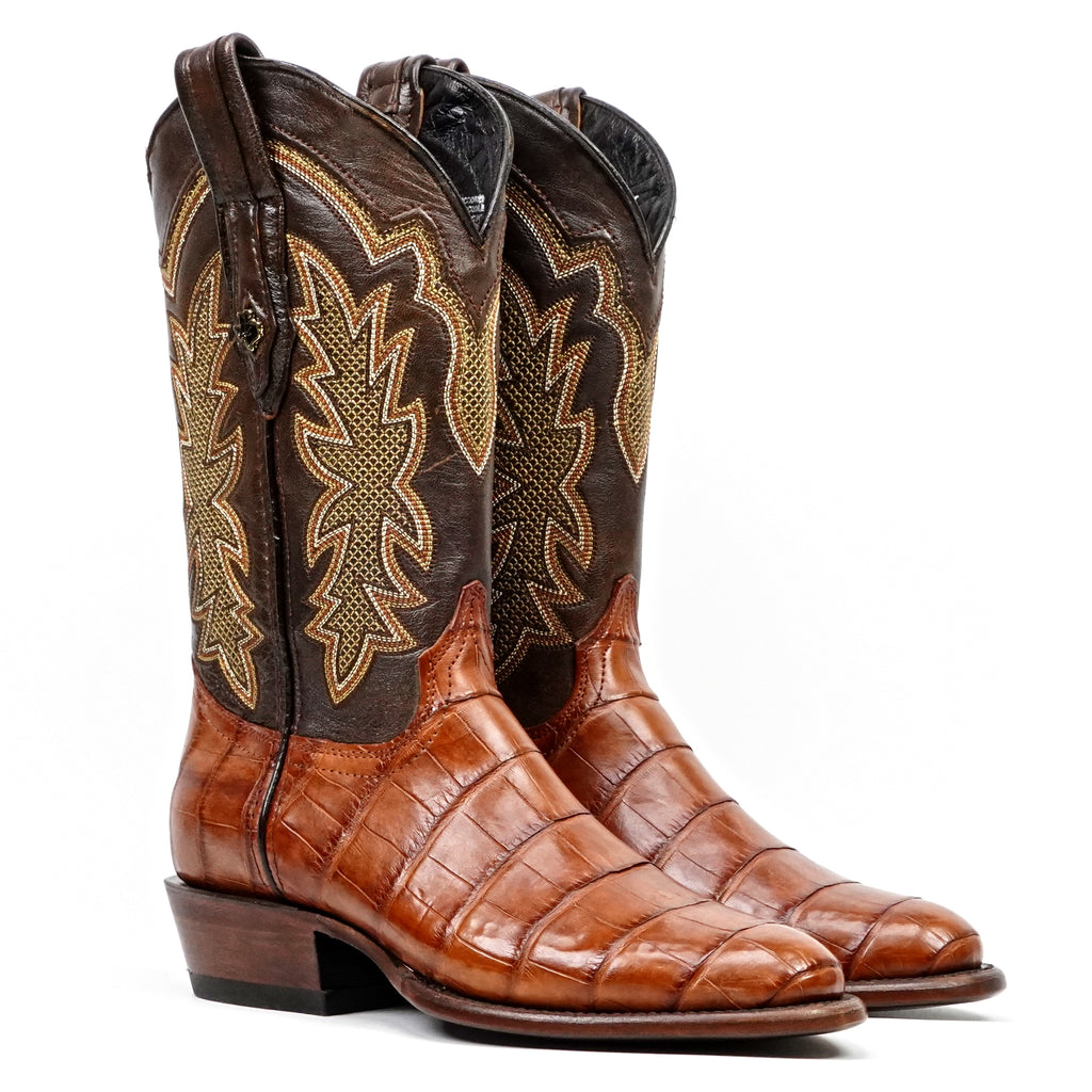 James Alligator Belly Boots - Cognac - Roper Toe