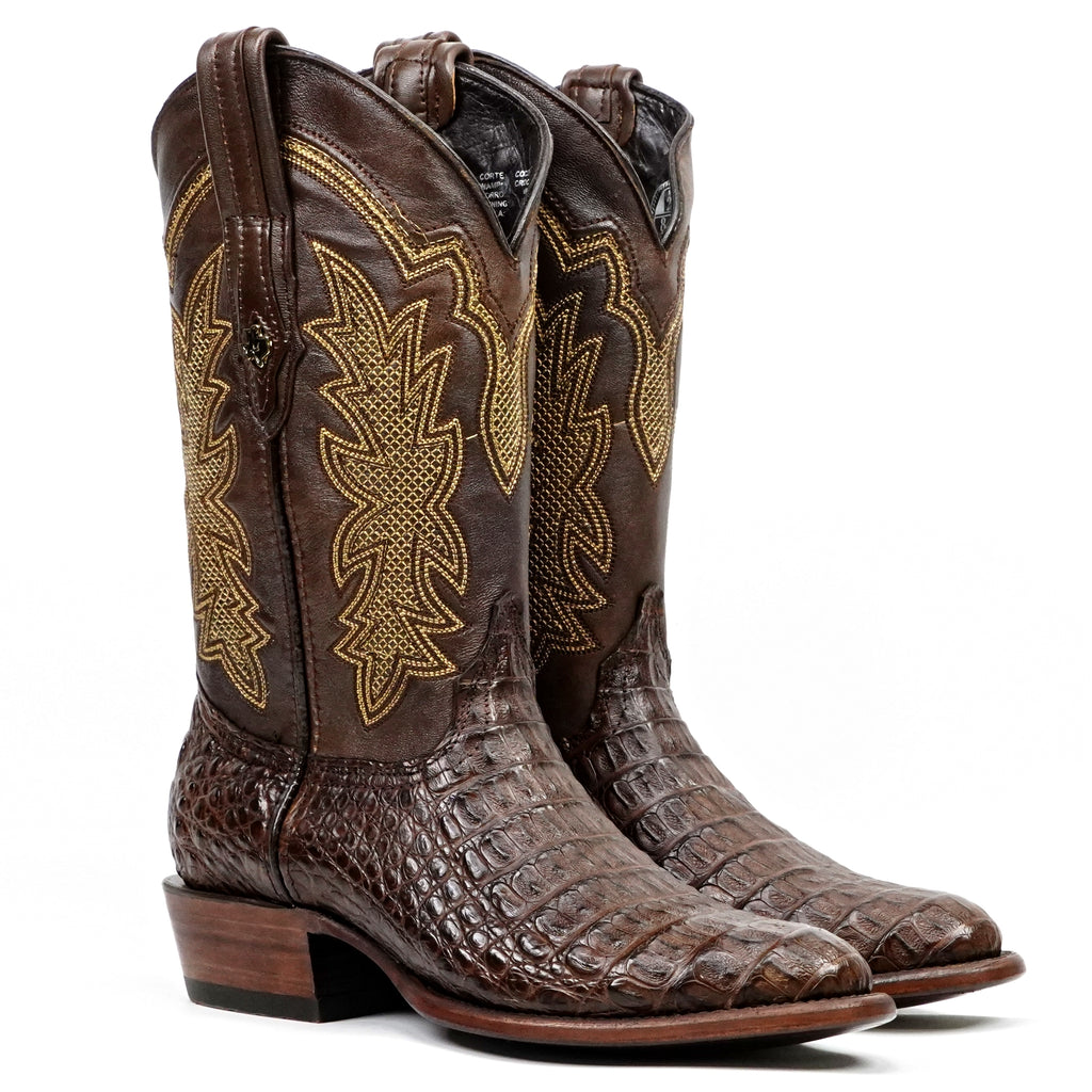 Rhodes Caiman Hornback Boots - Brown - Roper Toe
