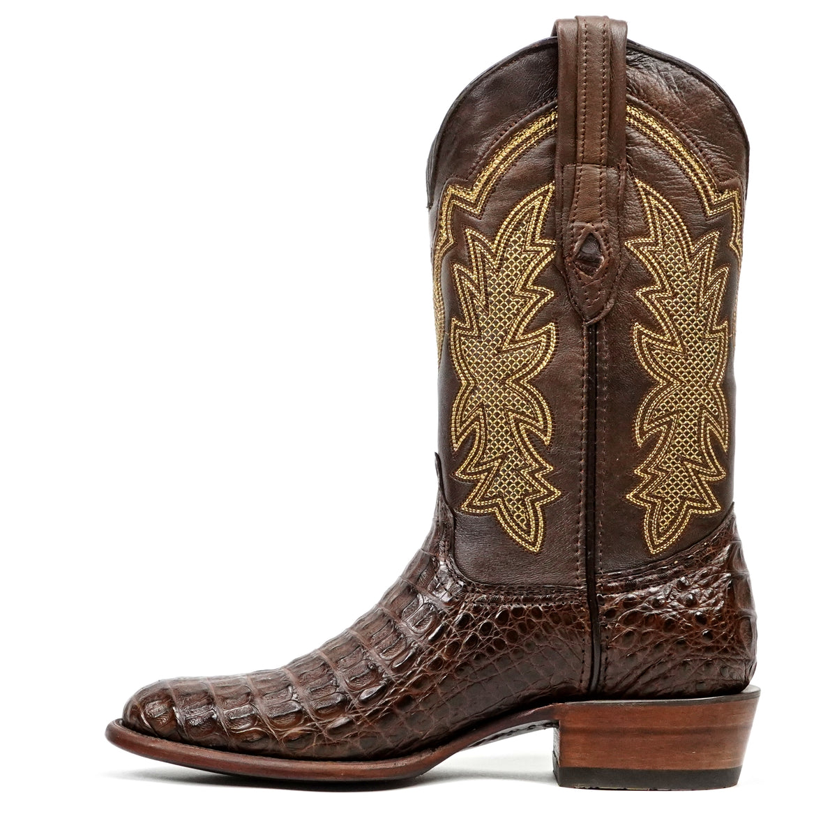 Rhodes Caiman Hornback Boots - Brown - Roper Toe