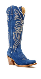 Kellie Ante Azul Vaquero Suela de Cuero - Caña Alta - Punta Cuadrada