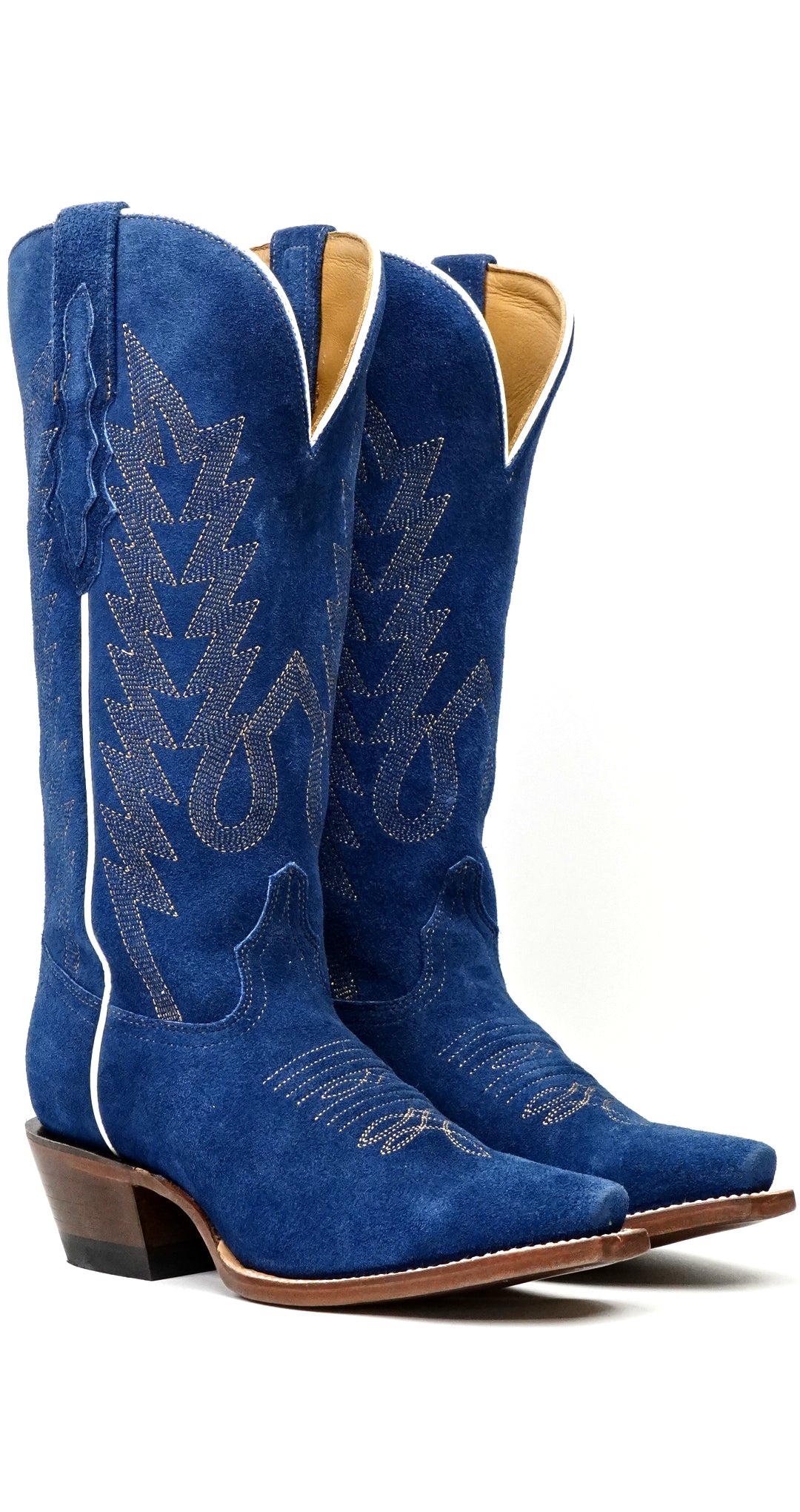 Miranda - Botas vaqueras de ante azul denim - Caña media - Punta fina (E2002)