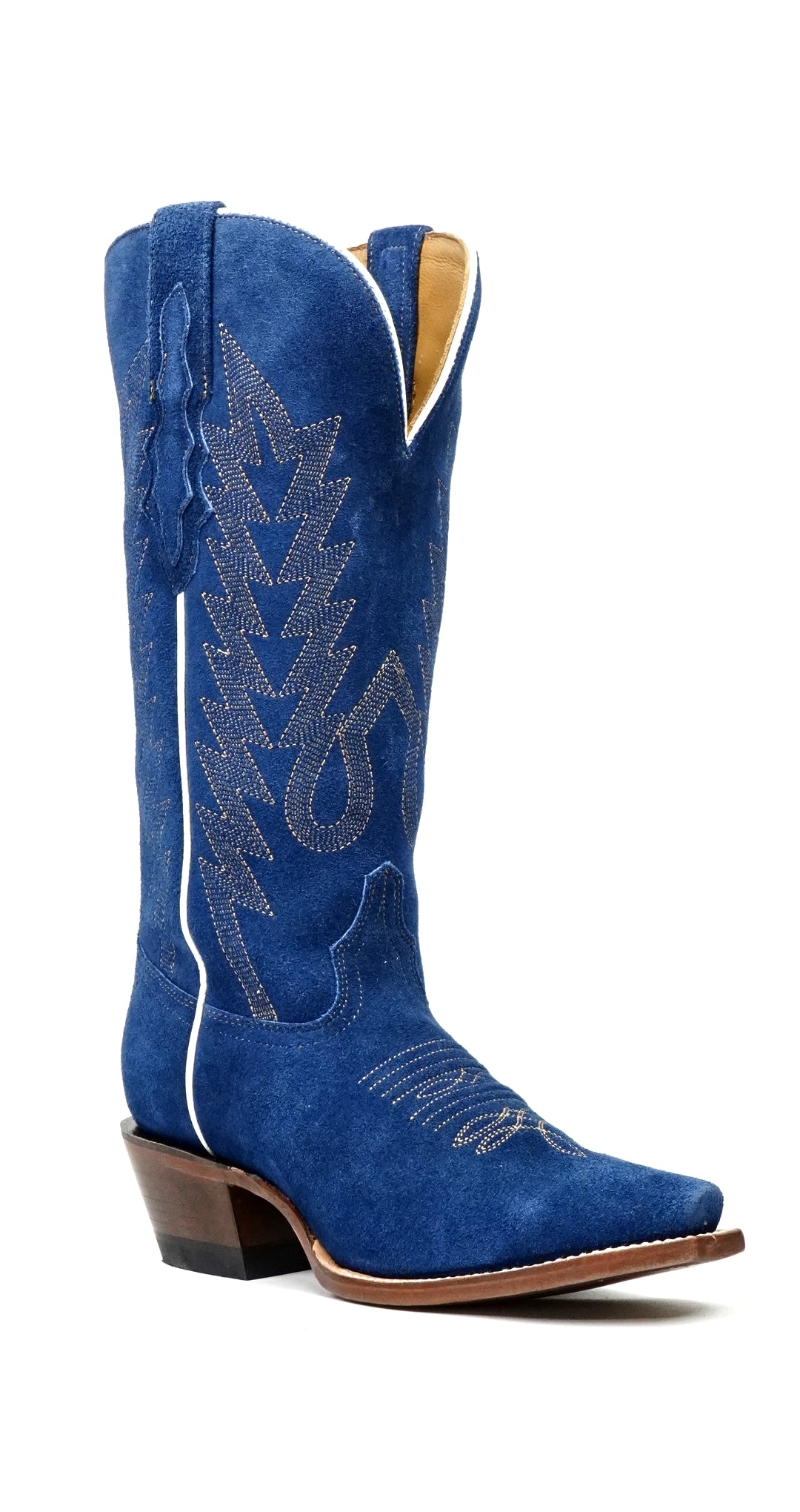Miranda - Botas vaqueras de ante azul denim - Caña media - Punta fina (E2002)