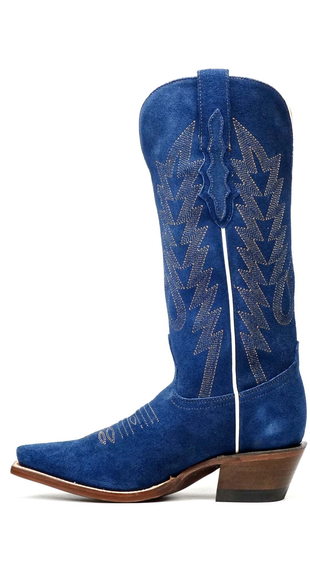 Miranda - Botas vaqueras de ante azul denim - Caña media - Punta fina (E2002)