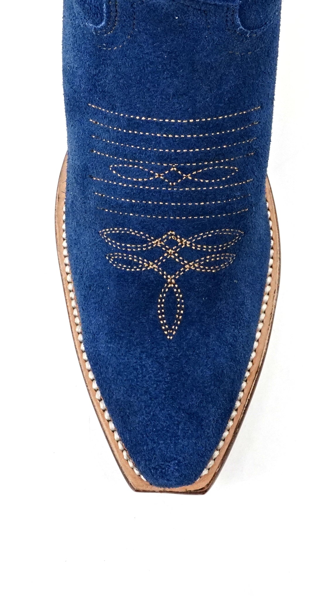 Miranda - Botas vaqueras de ante azul denim - Caña media - Punta fina (E2002)