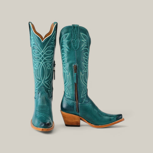 Kellie Turquoise Leather Sole - Tall Shaft - Snip Toe