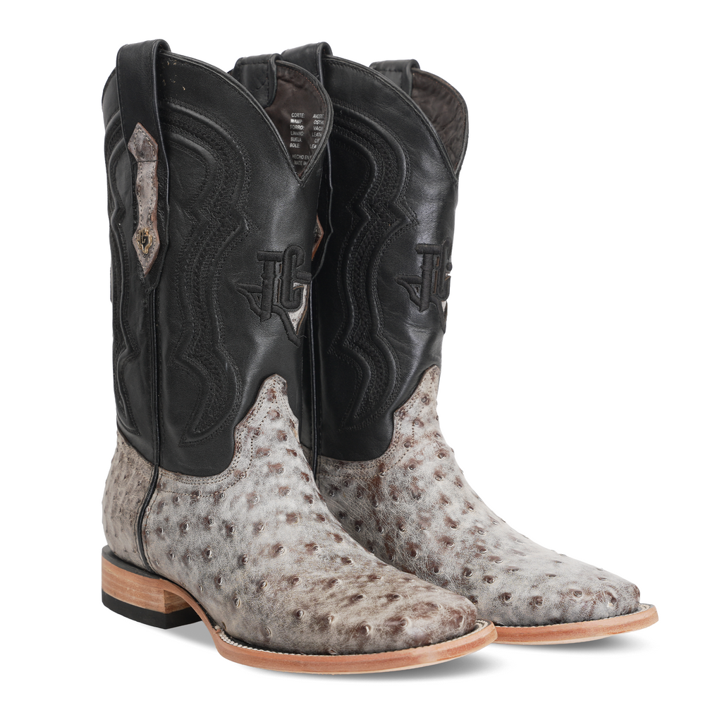 Botas Austin de Avestruz - Nicotine - Punta Cuadrada (AV20)