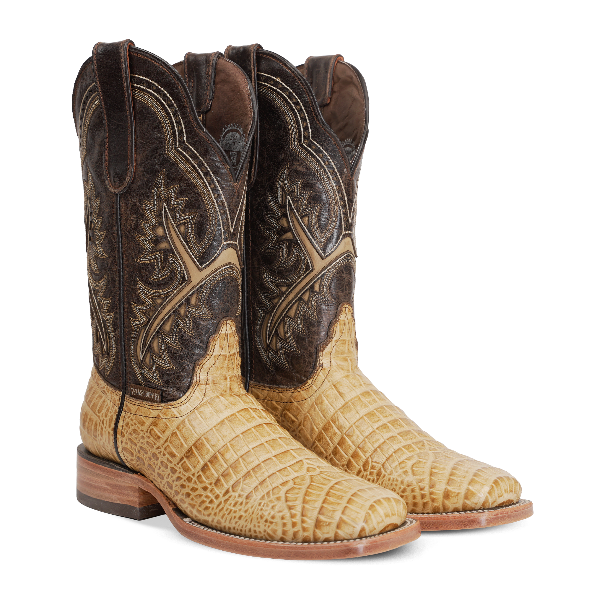 Botas Caimán Vientre Orix - Piel Repujada - Punta Cuadrada (E423)