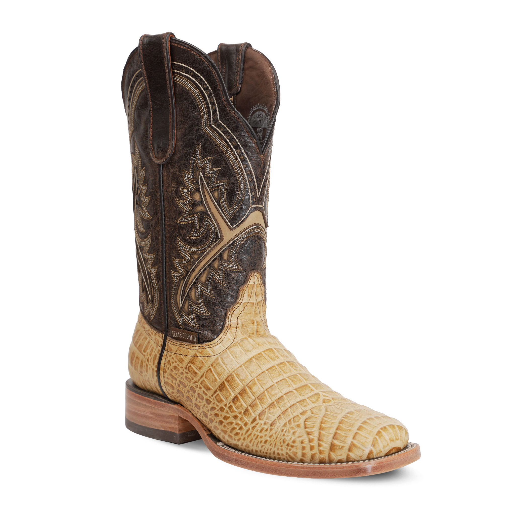 Botas Caimán Vientre Orix - Piel Repujada - Punta Cuadrada (E423)