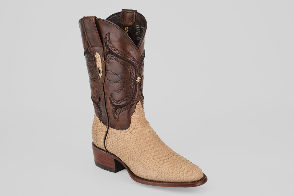 Tanner Python Boots - Cappuccino - Roper Toe (PN240)