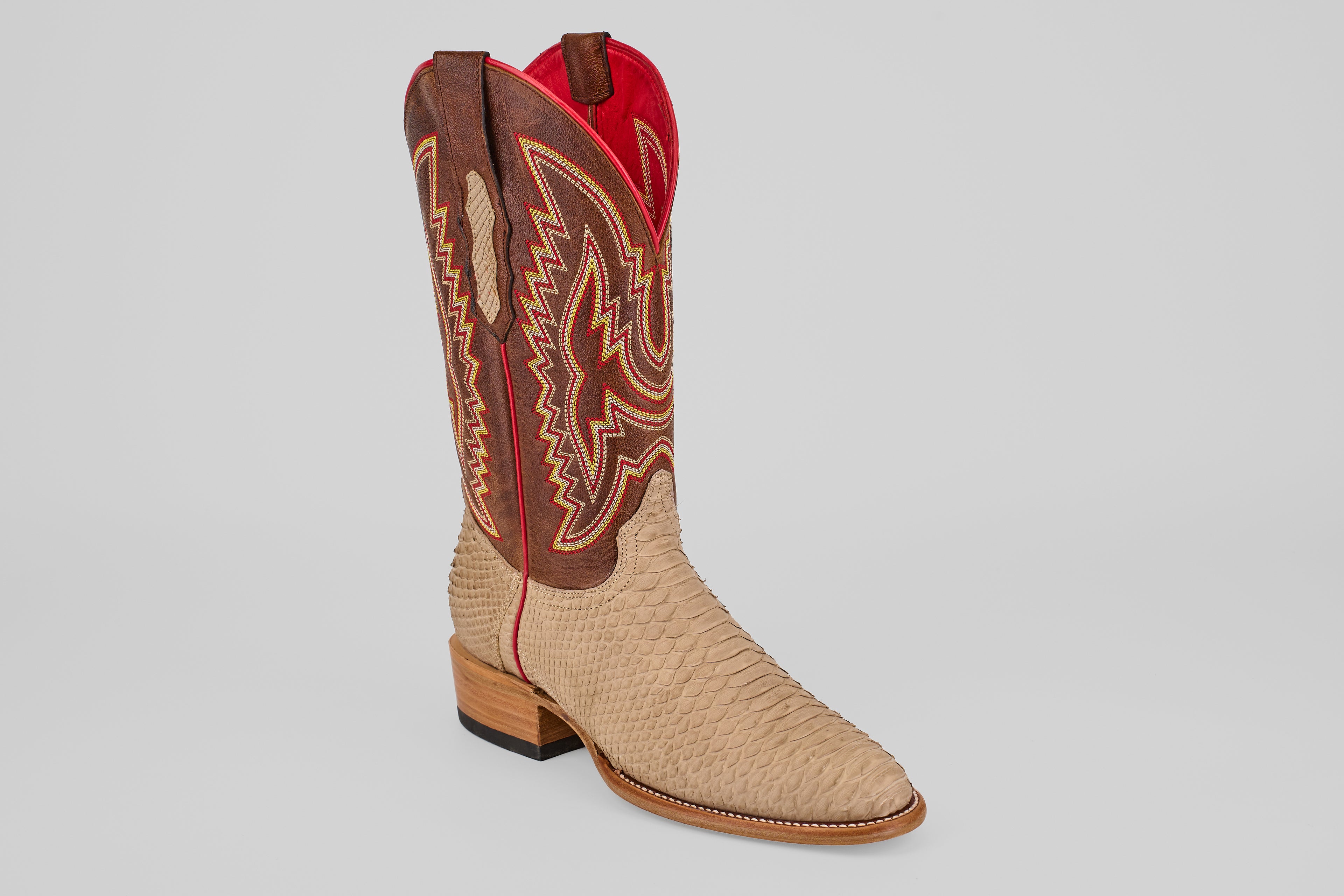 Braxton Python Boots - Cappuccino - Roper Toe