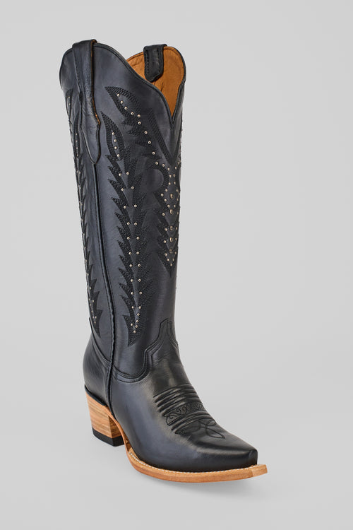 Alana - Cleyton Black Cowgirl Boots - Tall Shaft - Snip Toe (E836)