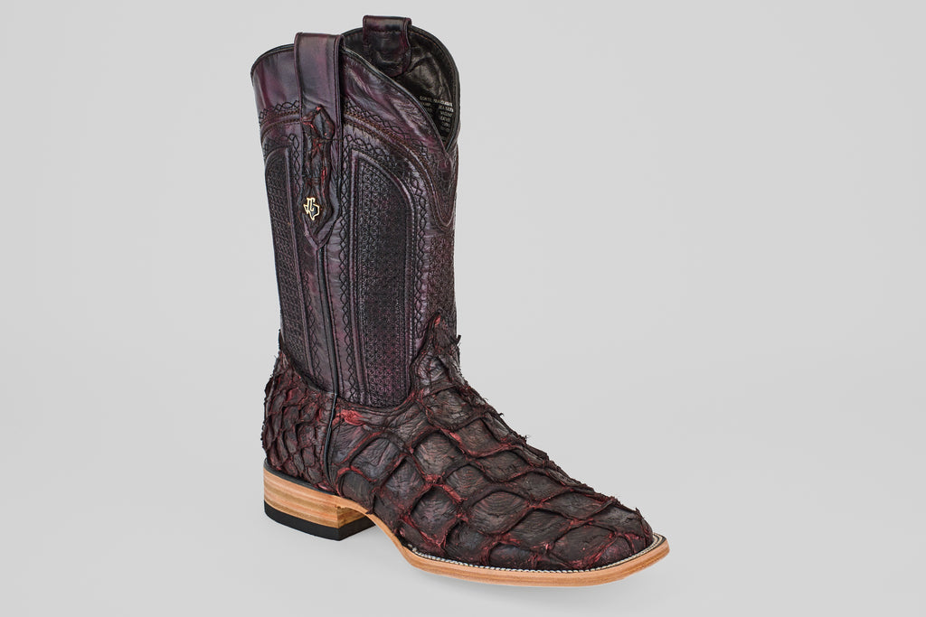 Connor Pirarucu Fish Boots - Matte Black Cherry - Square Toe (PZ60)